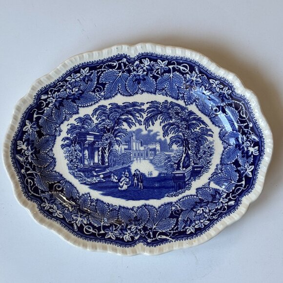 Mason's Vista Ironstone Blue and White Oval Serving Platter, Vista - Picture 1 of 4
